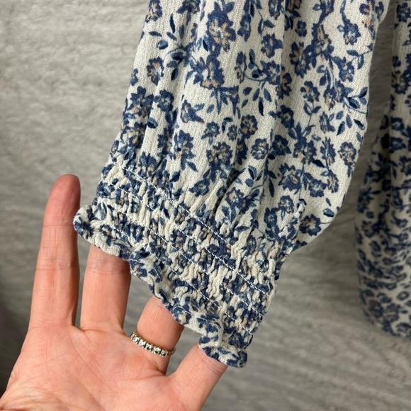 CYNTHIA ROWLEY Blouse Cottagecore Blue Floral Ditzy Top Medium - Picture 11 of 15